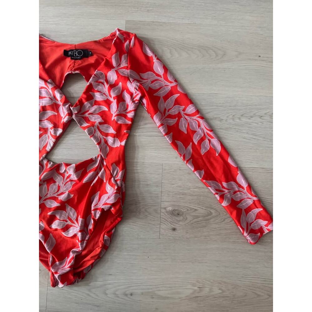 PatBo Women’s Medium Red Floral Cutout Long Sleeve One Piece Swimsuit - Picture 6 of 10